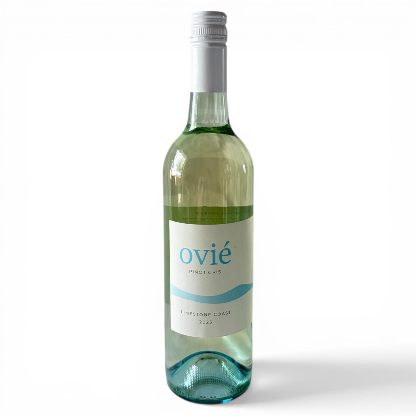 Bottle of ovié white wine on a white background