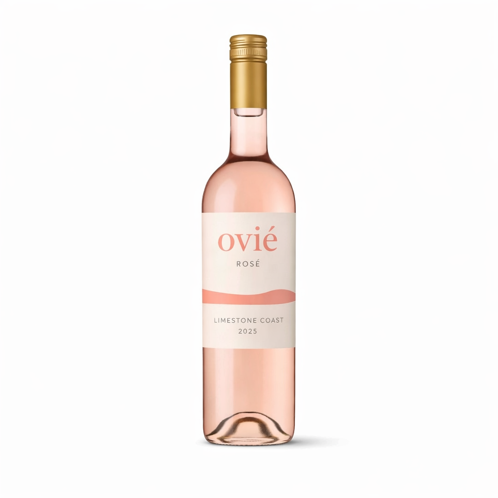 Ovié Rosé wine bottle on a white background