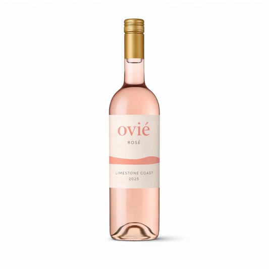 Ovié Rosé wine bottle on a white background